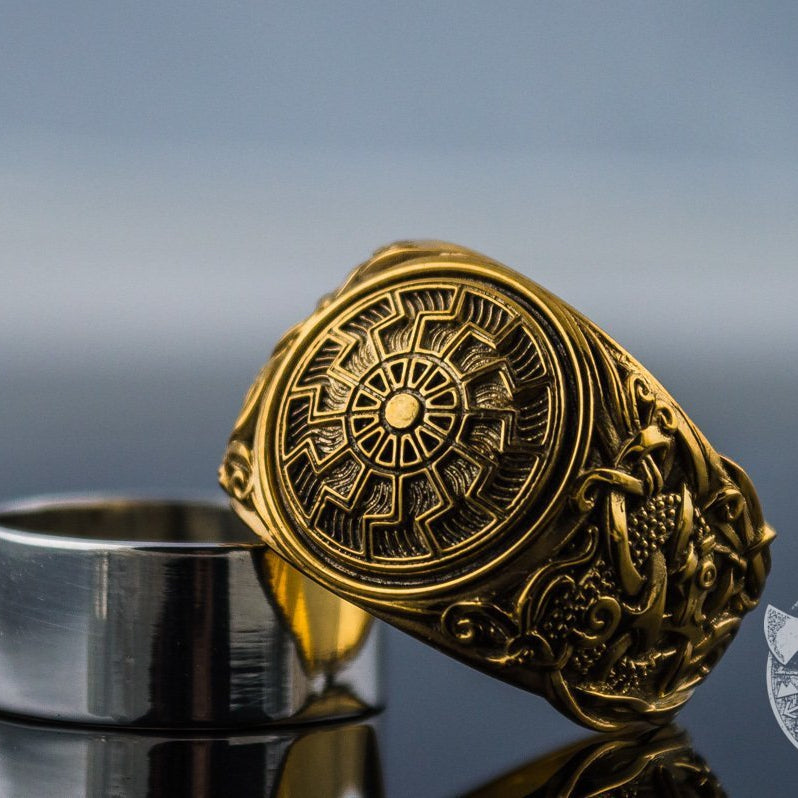 Mammen Style Black Sun 14K Gold Viking Ring - VikingsBrand