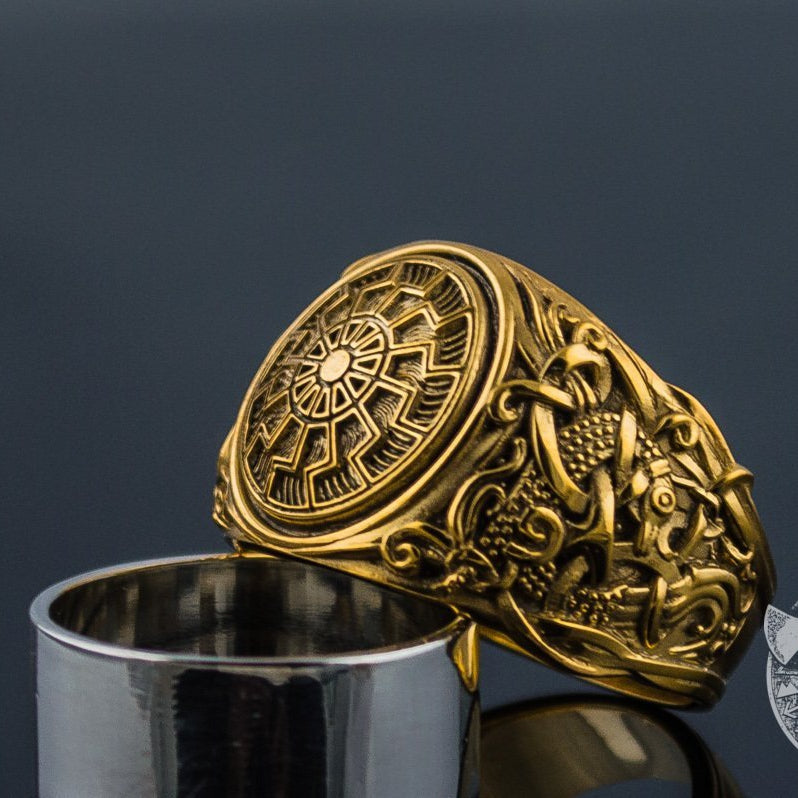 Mammen Style Black Sun 14K Gold Viking Ring - VikingsBrand