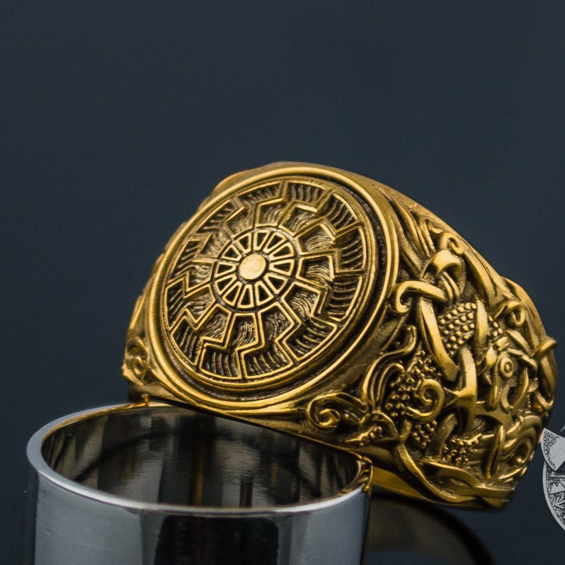 Mammen Style Black Sun 14K Gold Viking Ring - VikingsBrand