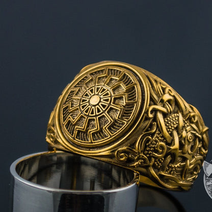 Mammen Style Black Sun 14K Gold Viking Ring - VikingsBrand