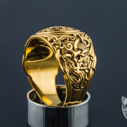 Mammen Style Black Sun 14K Gold Viking Ring - VikingsBrand