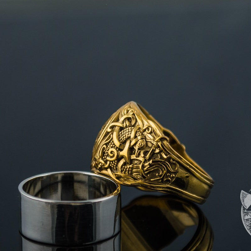 Mammen Style Black Sun 14K Gold Viking Ring - VikingsBrand