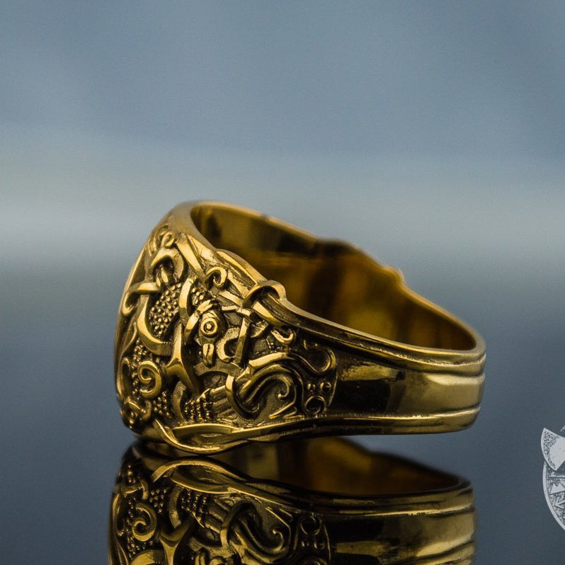 Mammen Style Black Sun 14K Gold Viking Ring - VikingsBrand