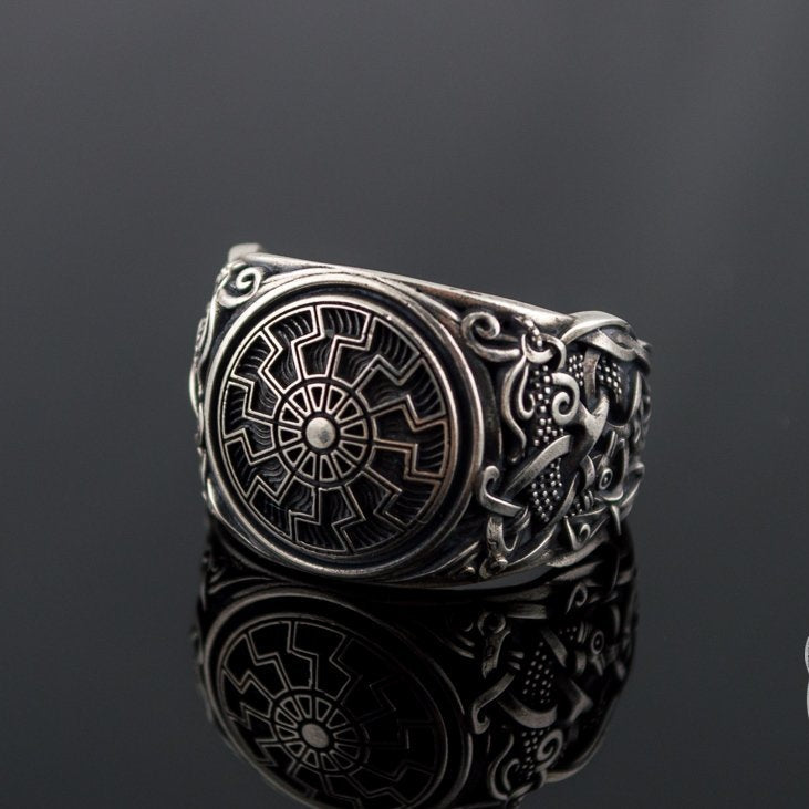 Mammen Style Black Sun Sterling Silver Viking Ring - VikingsBrand