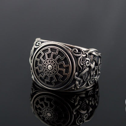 Mammen Style Black Sun Sterling Silver Viking Ring - VikingsBrand