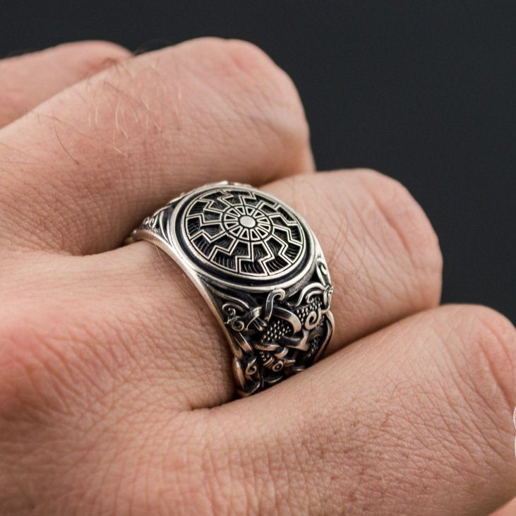 Mammen Style Black Sun Sterling Silver Viking Ring - VikingsBrand