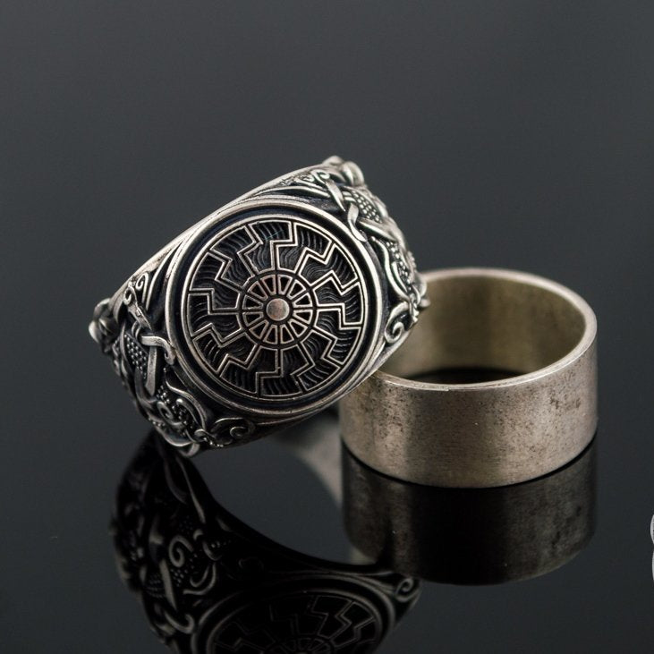 Mammen Style Black Sun Sterling Silver Viking Ring - VikingsBrand