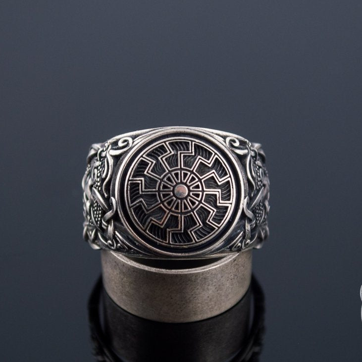 Mammen Style Black Sun Sterling Silver Viking Ring - VikingsBrand