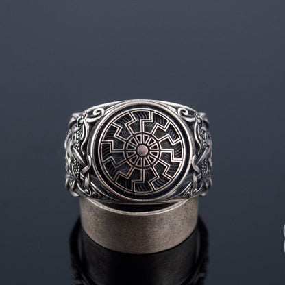 Mammen Style Black Sun Sterling Silver Viking Ring - VikingsBrand