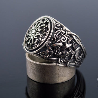 Mammen Style Black Sun Sterling Silver Viking Ring - VikingsBrand