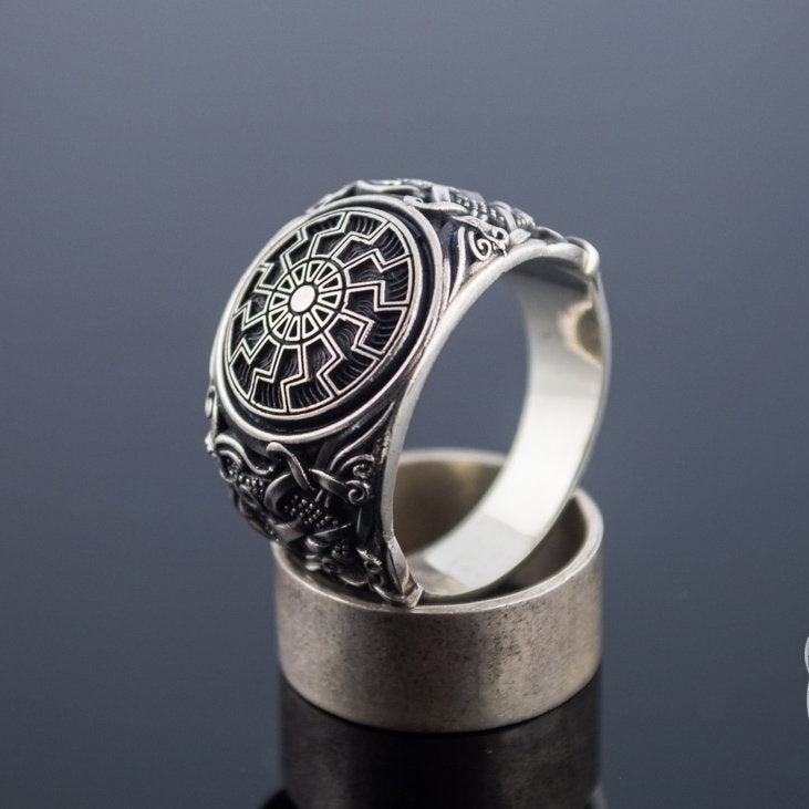 Mammen Style Black Sun Sterling Silver Viking Ring - VikingsBrand
