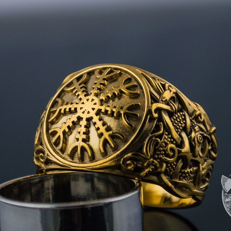 Mammen Style Helm of Awe 14K Gold Viking Ring - VikingsBrand