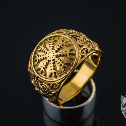 Mammen Style Helm of Awe 14K Gold Viking Ring - VikingsBrand