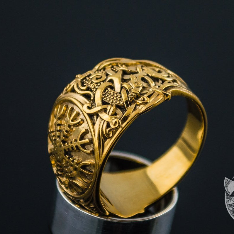 Mammen Style Helm of Awe 14K Gold Viking Ring - VikingsBrand