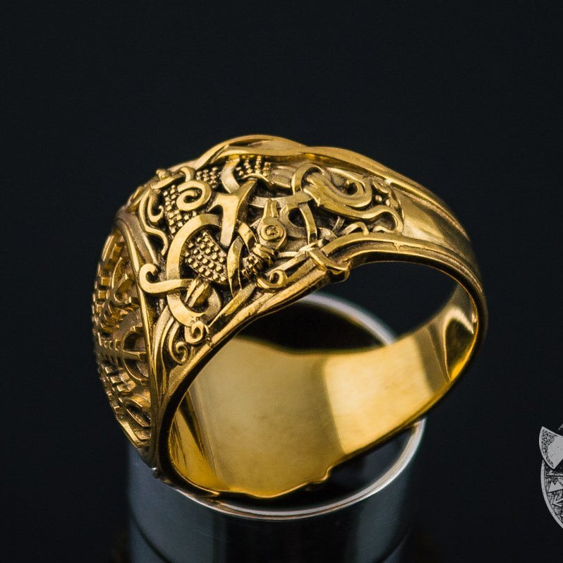 Mammen Style Helm of Awe 14K Gold Viking Ring - VikingsBrand