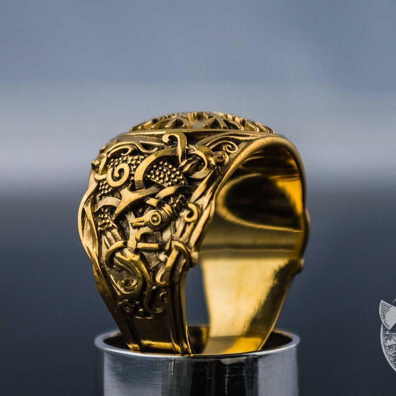 Mammen Style Helm of Awe 14K Gold Viking Ring - VikingsBrand
