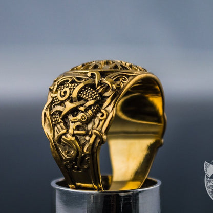 Mammen Style Helm of Awe 14K Gold Viking Ring - VikingsBrand
