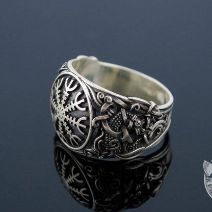 Mammen Style Helm of Awe Sterling Silver Viking Ring - VikingsBrand
