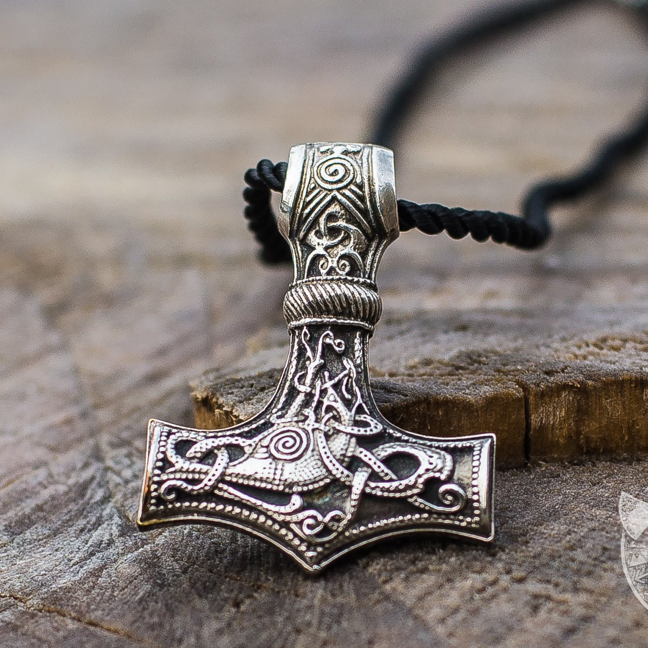 Mammen Style Huge Thor's Hammer with Ornament 925 Sterling Silver Pendant - VikingsBrand