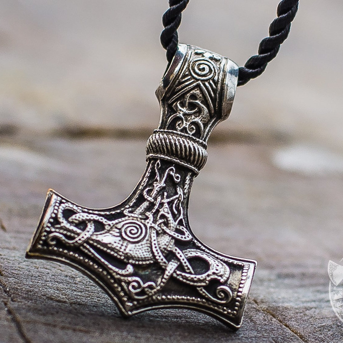 Mammen Style Huge Thor's Hammer with Ornament 925 Sterling Silver Pendant - VikingsBrand