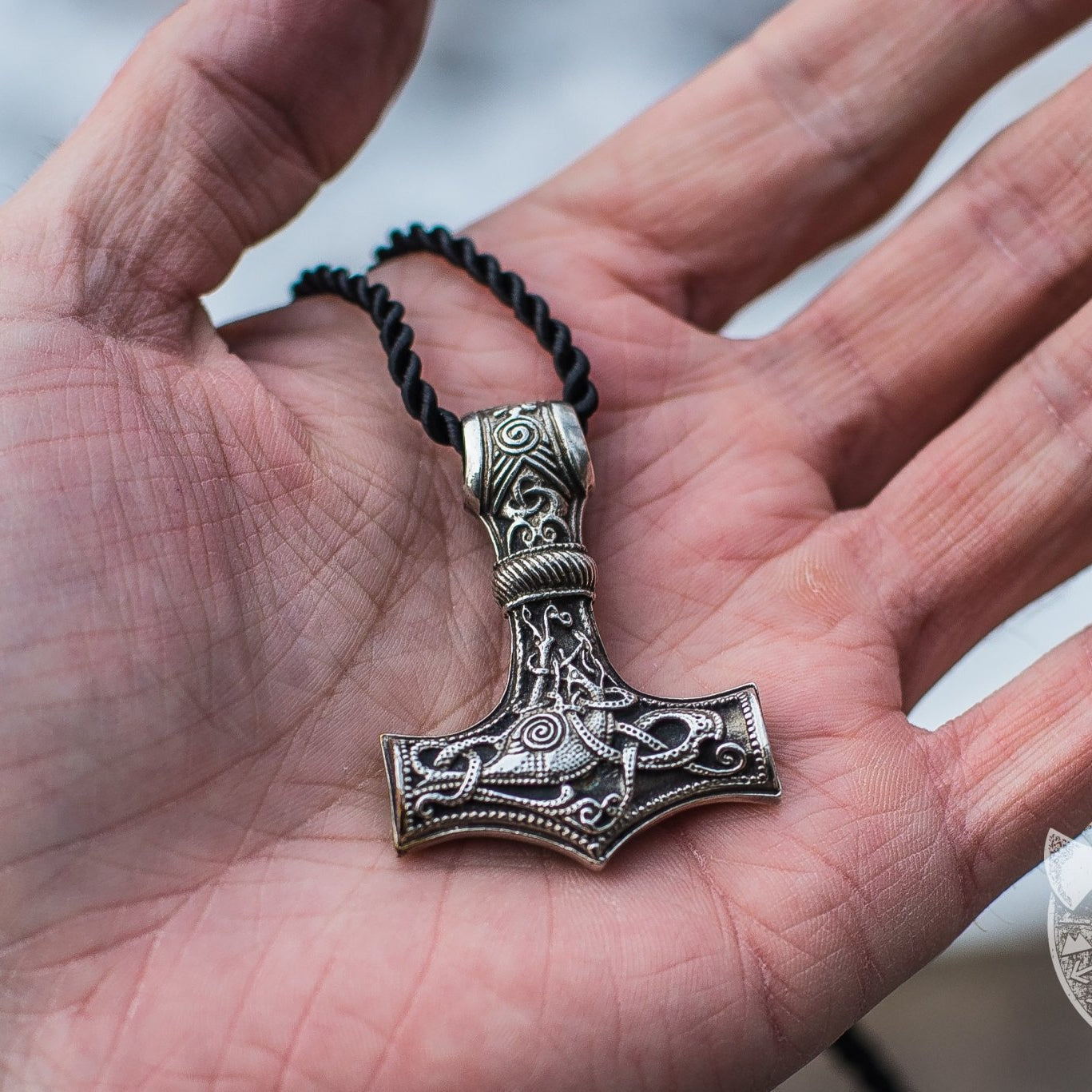 Mammen Style Huge Thor's Hammer with Ornament 925 Sterling Silver Pendant - VikingsBrand