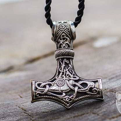 Mammen Style Huge Thor's Hammer with Ornament 925 Sterling Silver Pendant - VikingsBrand