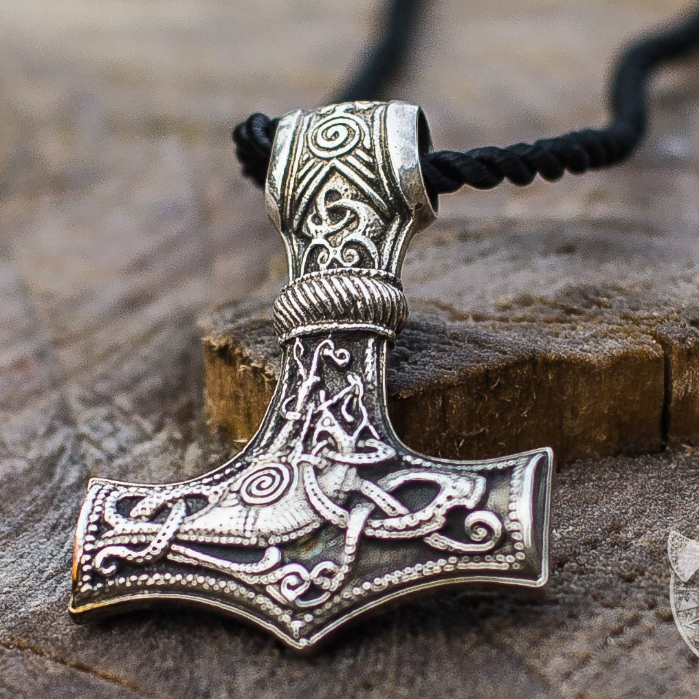 Mammen Style Huge Thor's Hammer with Ornament 925 Sterling Silver Pendant - VikingsBrand