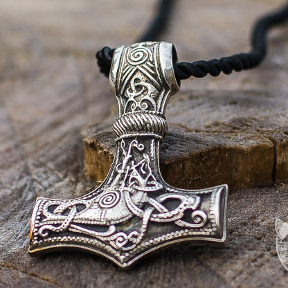 Mammen Style Huge Thor's Hammer with Ornament 925 Sterling Silver Pendant - VikingsBrand