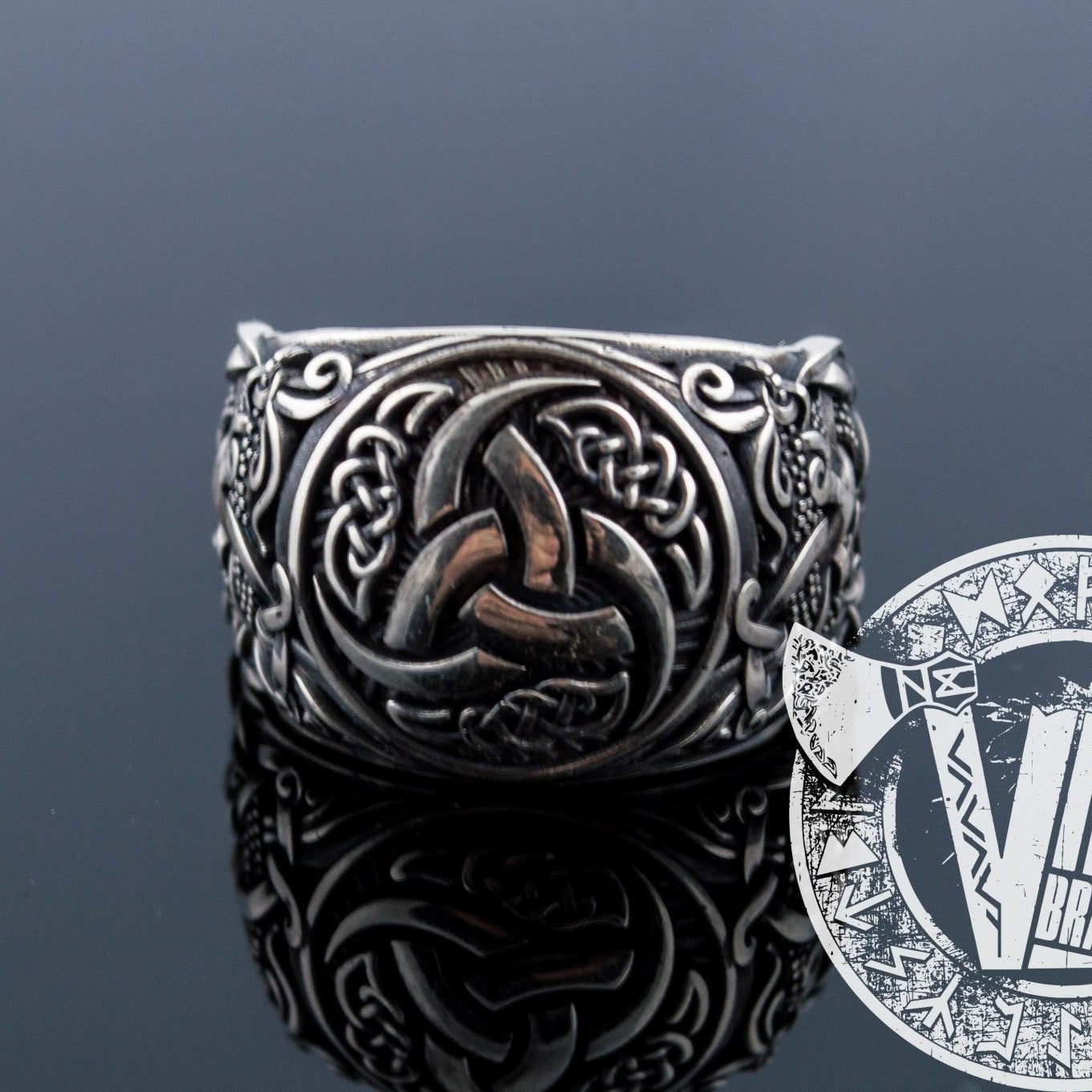 Mammen Style Odin Horn Symbol 925 Sterling Silver Viking Ring - VikingsBrand