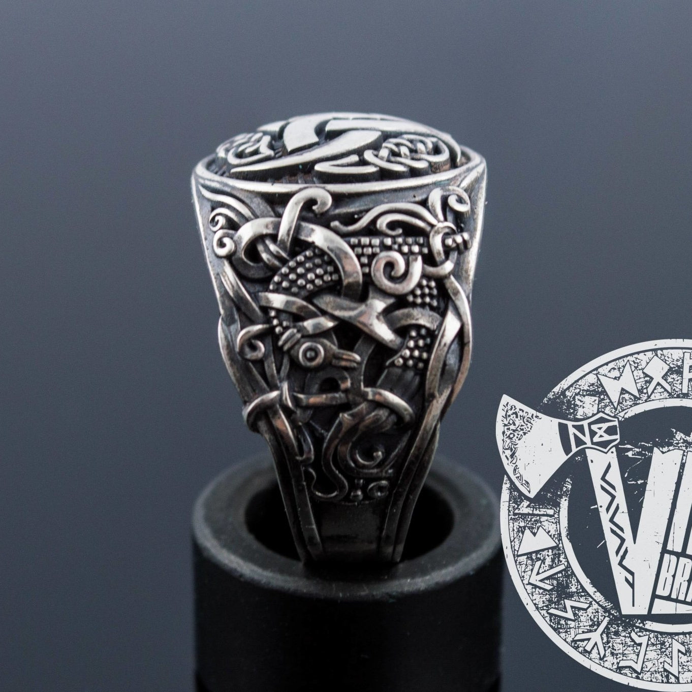 Mammen Style Odin Horn Symbol 925 Sterling Silver Viking Ring - VikingsBrand