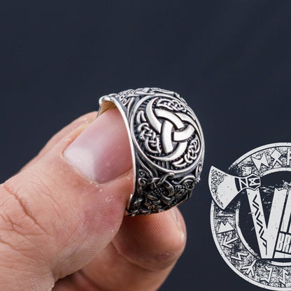 Mammen Style Odin Horn Symbol 925 Sterling Silver Viking Ring - VikingsBrand