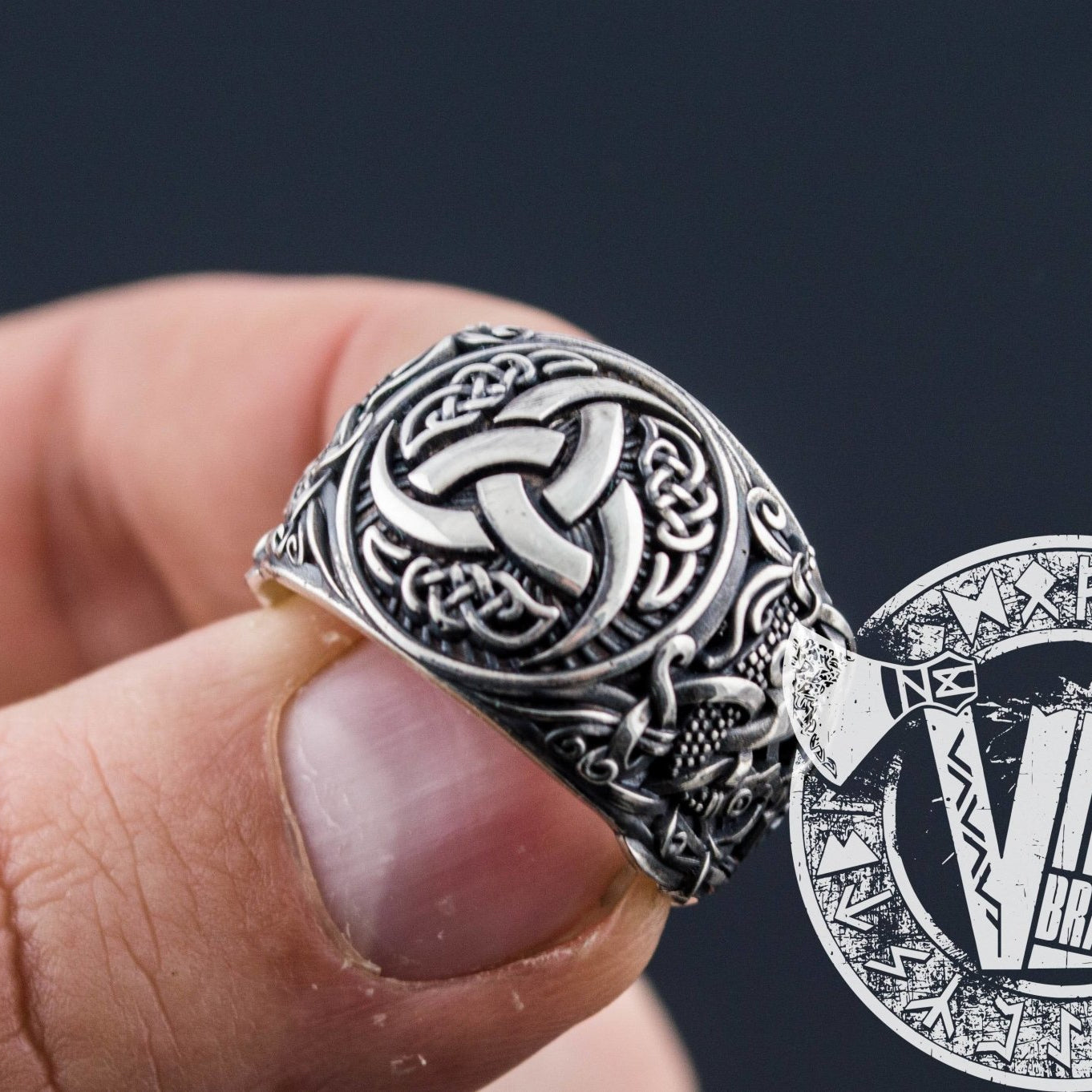 Mammen Style Odin Horn Symbol 925 Sterling Silver Viking Ring - VikingsBrand