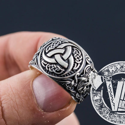 Mammen Style Odin Horn Symbol 925 Sterling Silver Viking Ring - VikingsBrand
