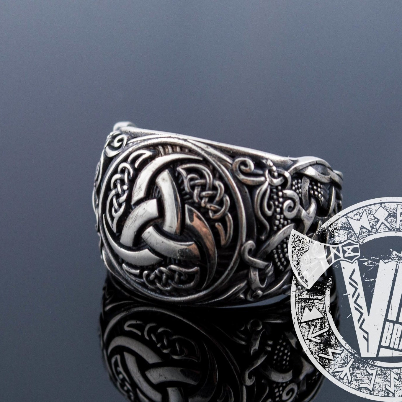 Mammen Style Odin Horn Symbol 925 Sterling Silver Viking Ring - VikingsBrand