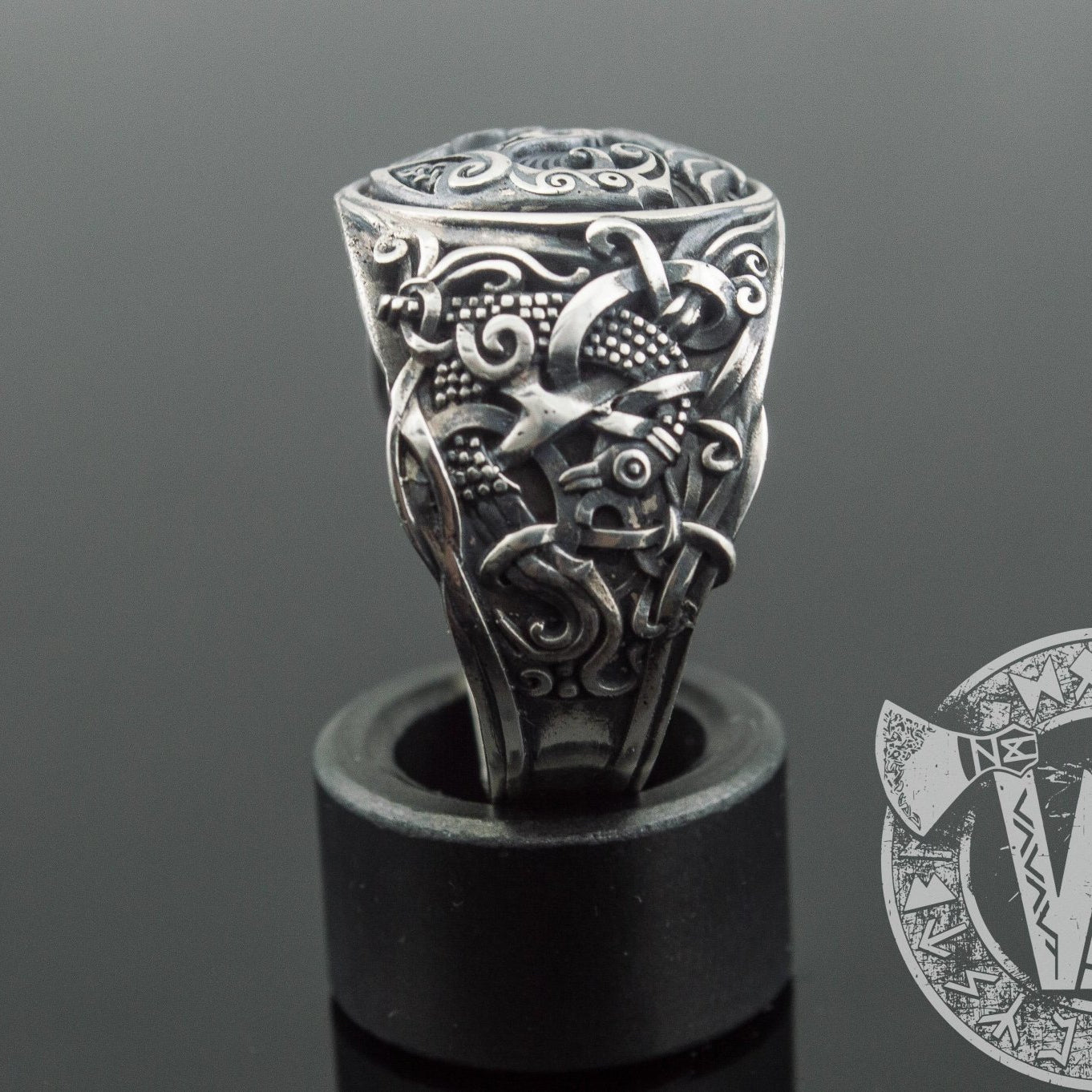 Mammen Style Raven Sterling Silver Viking Ring - VikingsBrand