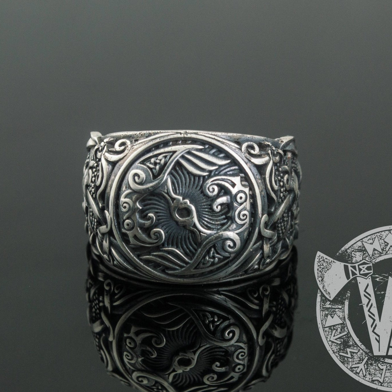 Mammen Style Raven Sterling Silver Viking Ring - VikingsBrand