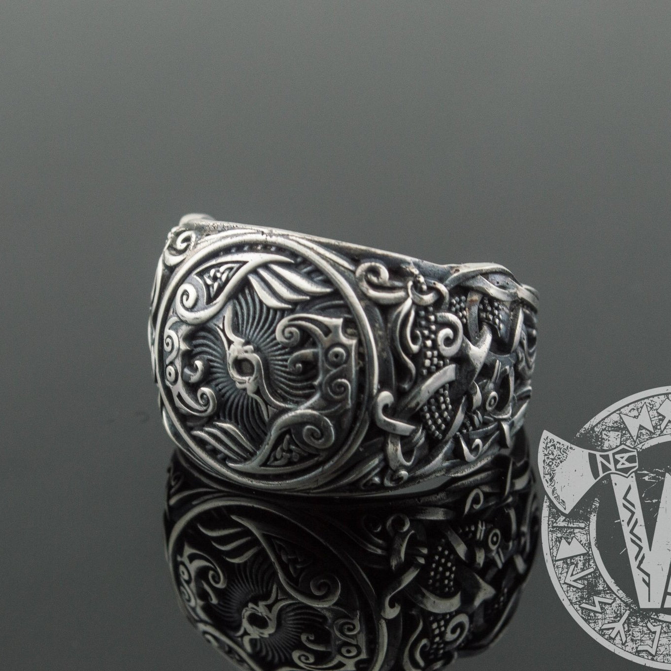 Mammen Style Raven Sterling Silver Viking Ring - VikingsBrand
