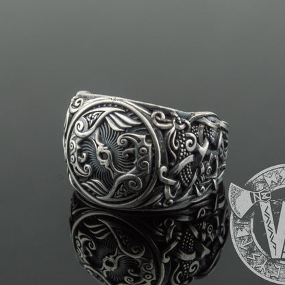 Mammen Style Raven Sterling Silver Viking Ring - VikingsBrand