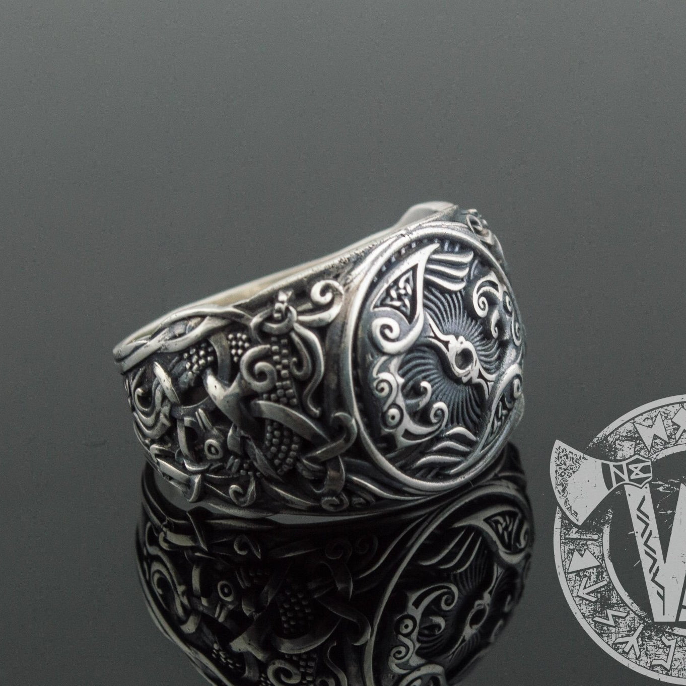 Mammen Style Raven Sterling Silver Viking Ring - VikingsBrand
