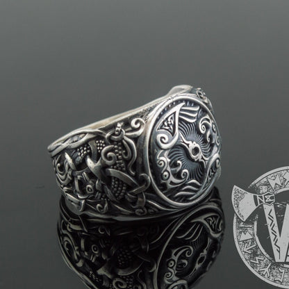 Mammen Style Raven Sterling Silver Viking Ring - VikingsBrand