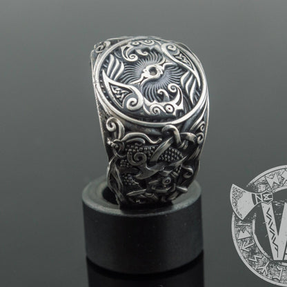 Mammen Style Raven Sterling Silver Viking Ring - VikingsBrand
