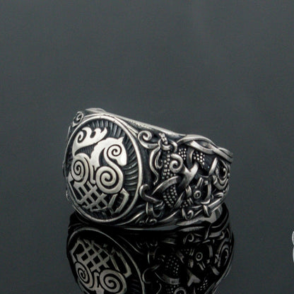 Mammen Style Sleipnir Sterling Silver Unique Ring - VikingsBrand