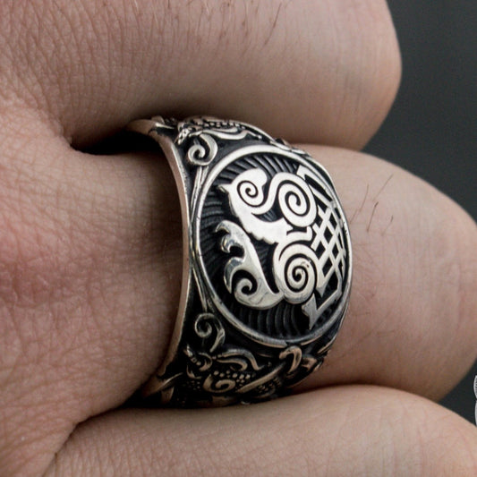 Mammen Style Sleipnir Sterling Silver Unique Ring - VikingsBrand