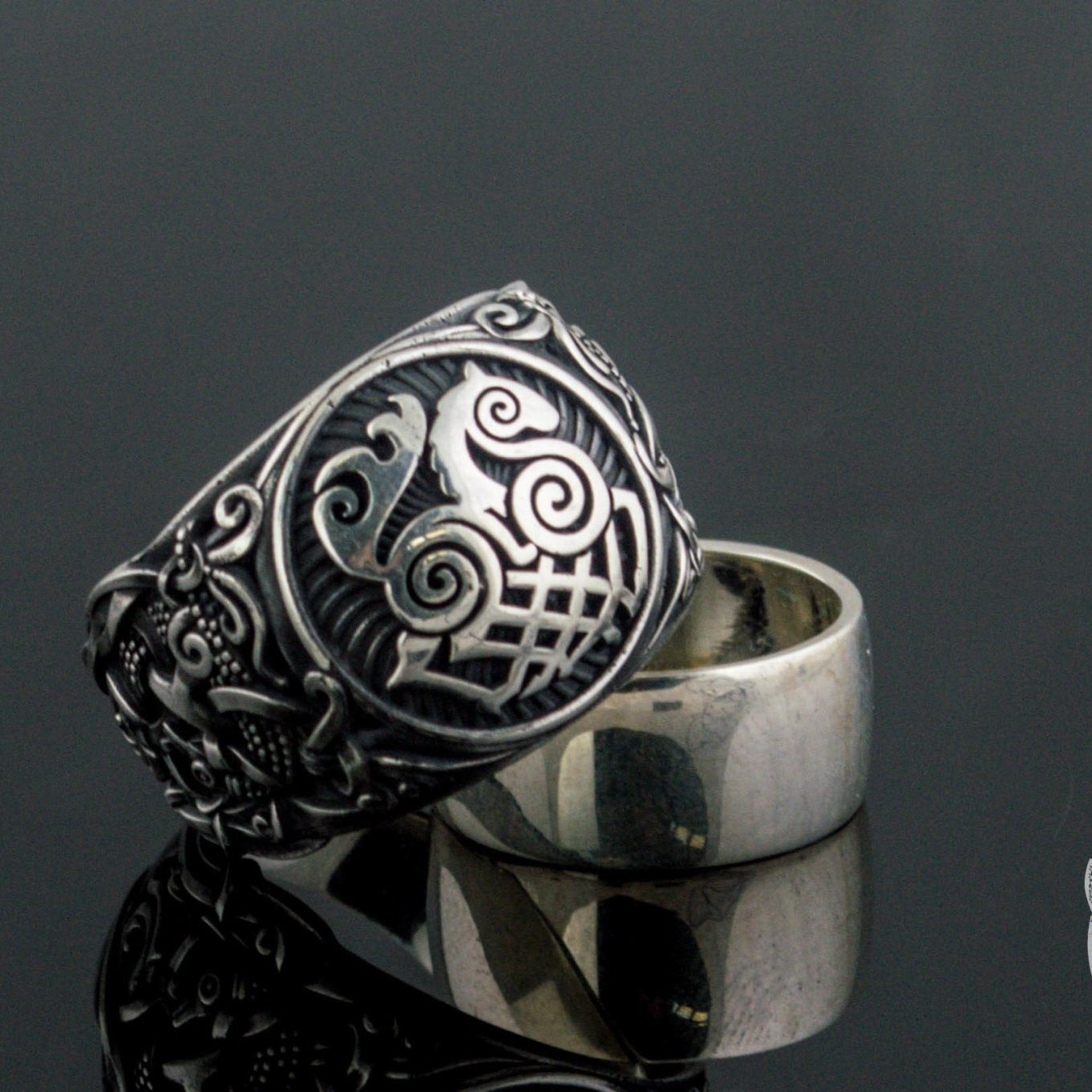 Mammen Style Sleipnir Sterling Silver Unique Ring - VikingsBrand