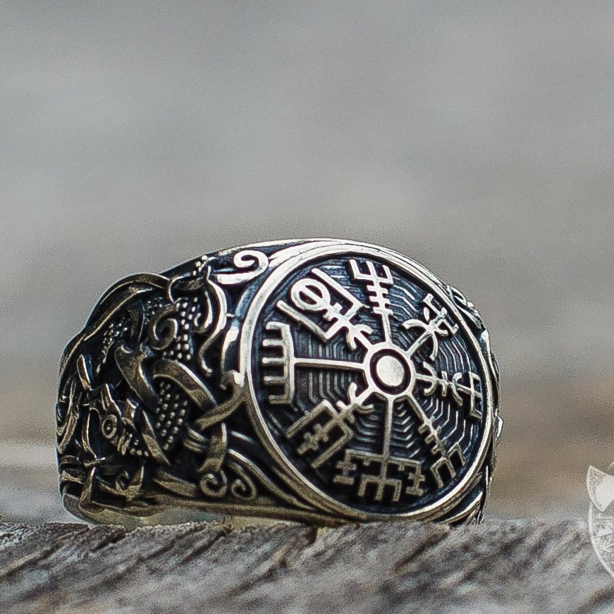 Mammen Style Vegvisir Symbol Sterling Silver Norse Ring - VikingsBrand