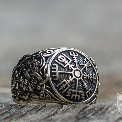 Mammen Style Vegvisir Symbol Sterling Silver Norse Ring - VikingsBrand