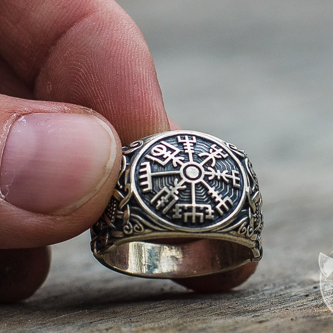 Mammen Style Vegvisir Symbol Sterling Silver Norse Ring - VikingsBrand