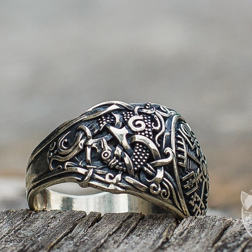 Mammen Style Vegvisir Symbol Sterling Silver Norse Ring - VikingsBrand
