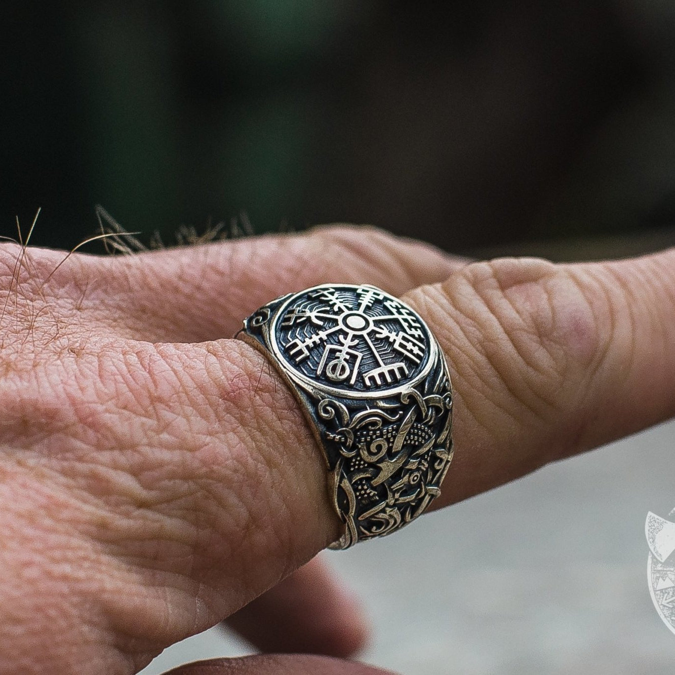 Mammen Style Vegvisir Symbol Sterling Silver Norse Ring - VikingsBrand