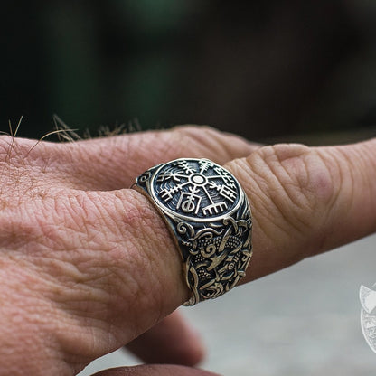 Mammen Style Vegvisir Symbol Sterling Silver Norse Ring - VikingsBrand